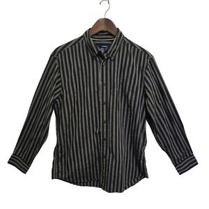 Vintage 90s Basic Editions Black Striped Button Down Shirt Womens Medium Long SL